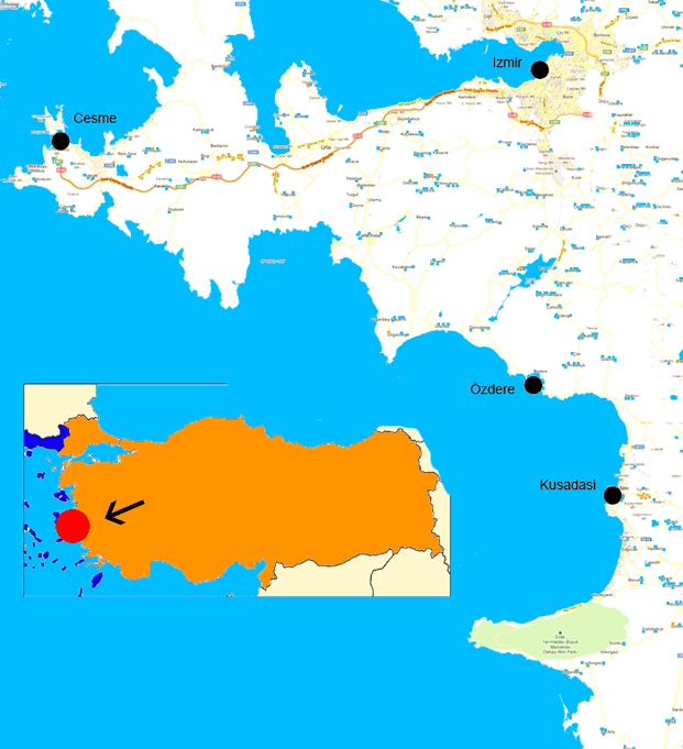 Mapa Egejské riviéry severní část, Turecko